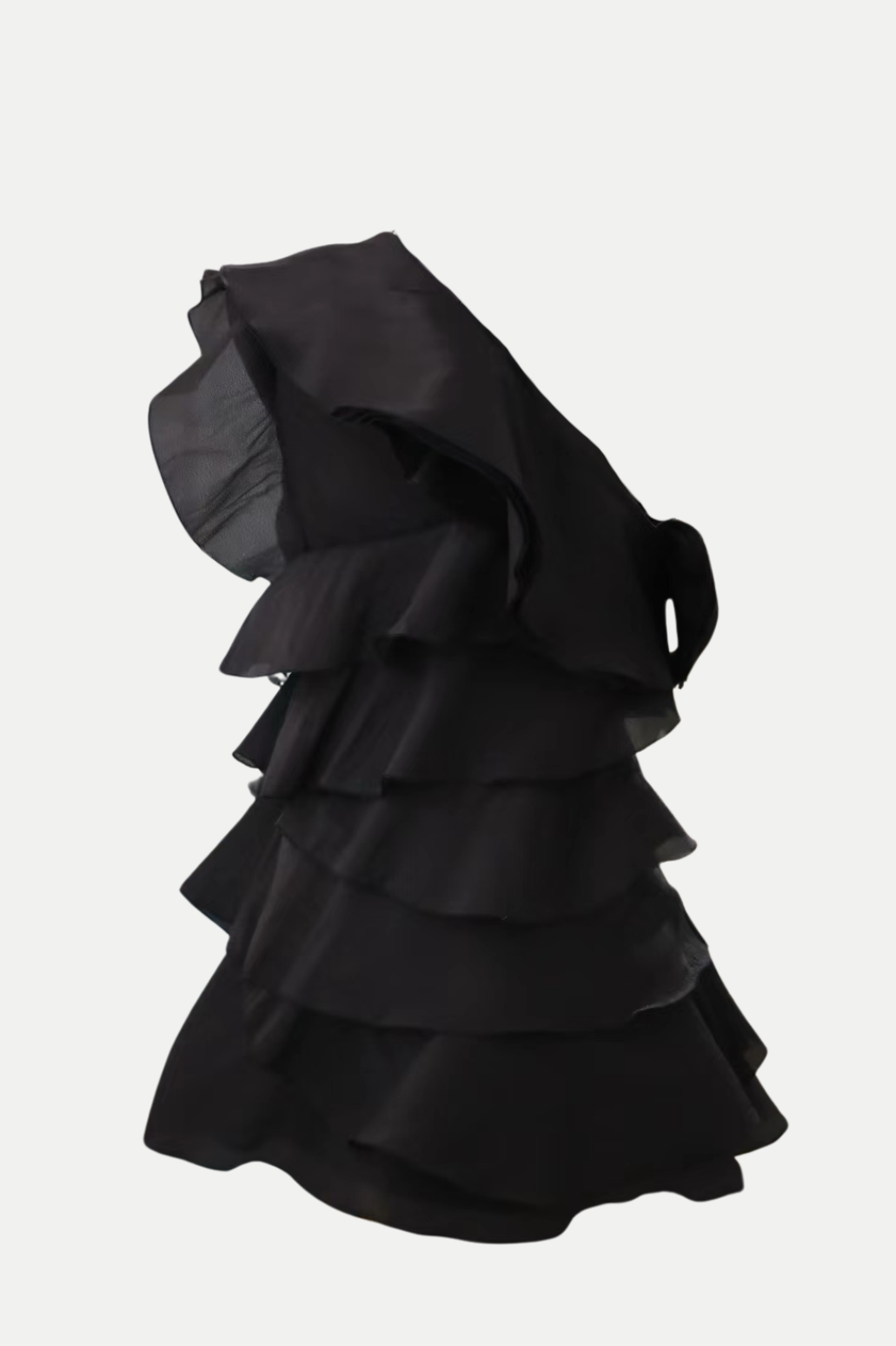 Shelyn Flower One Shoulder Ruffle Mini Dress - Black