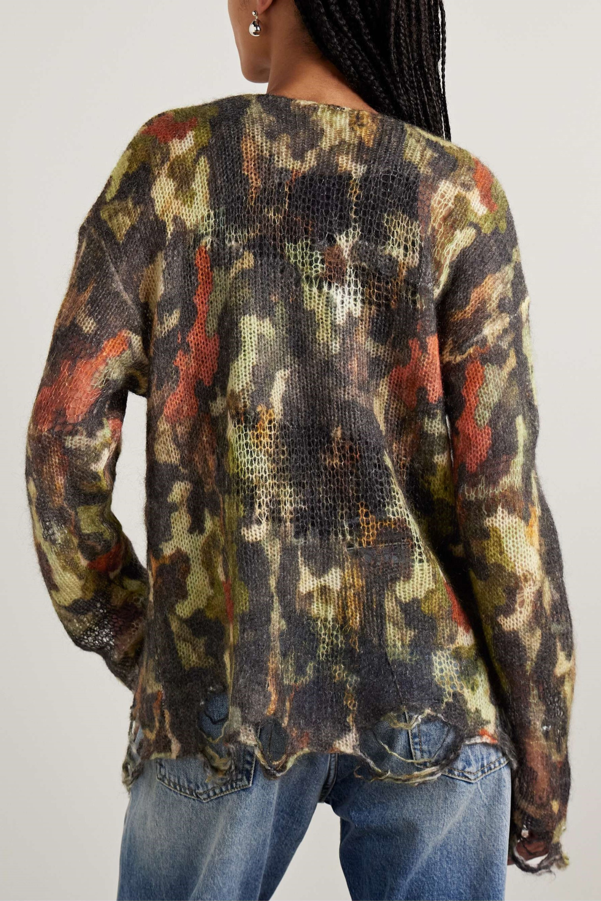 Shirla Distressed Camouflage Knit Sweater