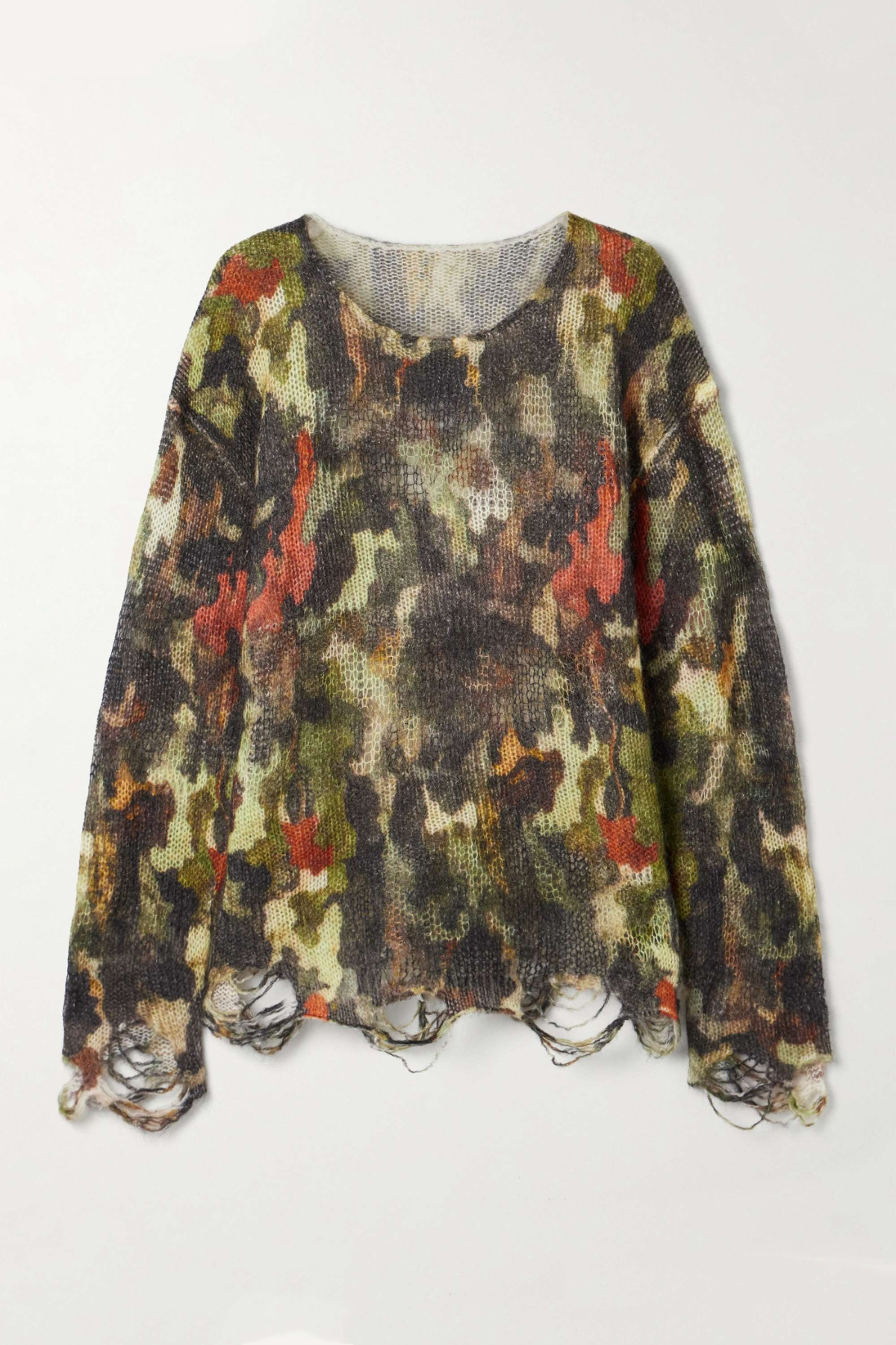Shirla Distressed Camouflage Knit Sweater