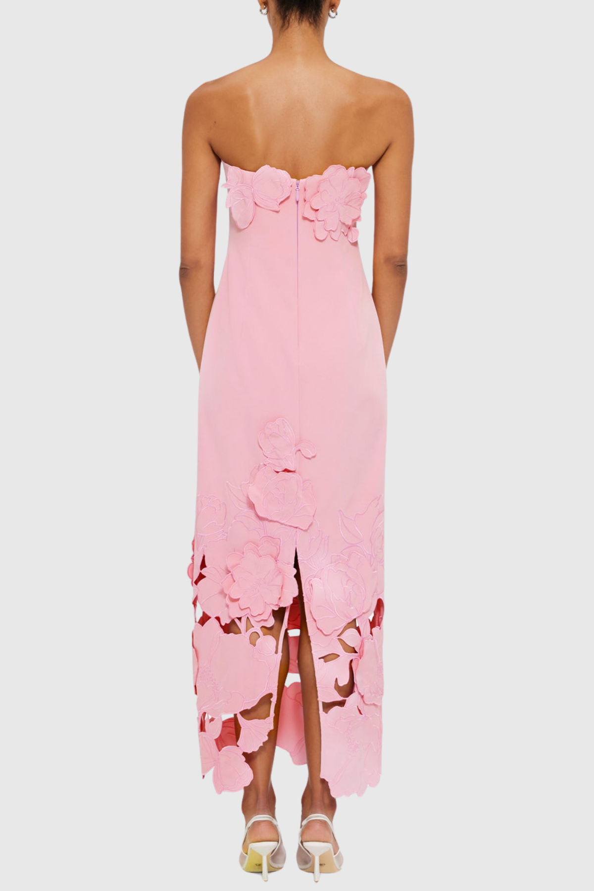 Sladia Floral Appliqué Strapless Midi Dress - Pink