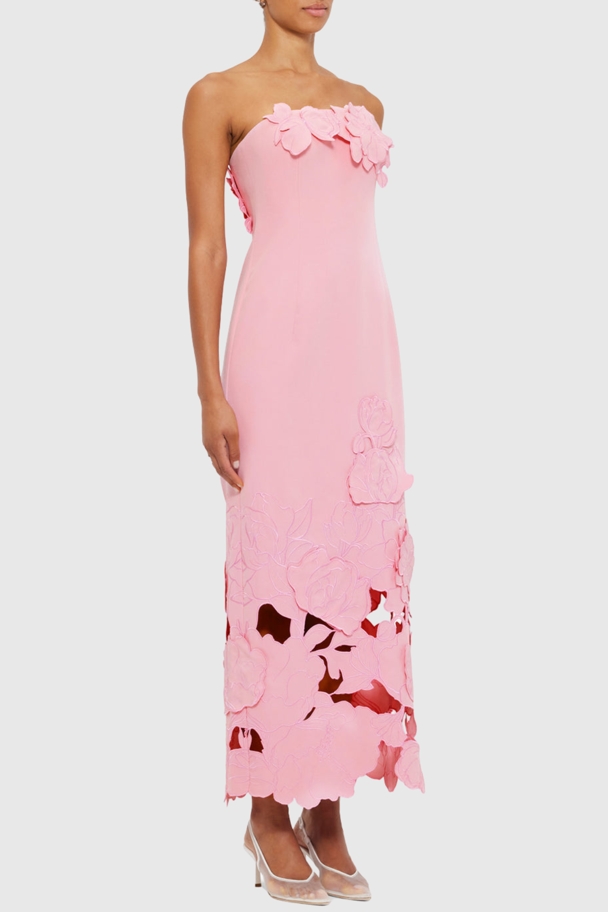 Sladia Floral Appliqué Strapless Midi Dress - Pink