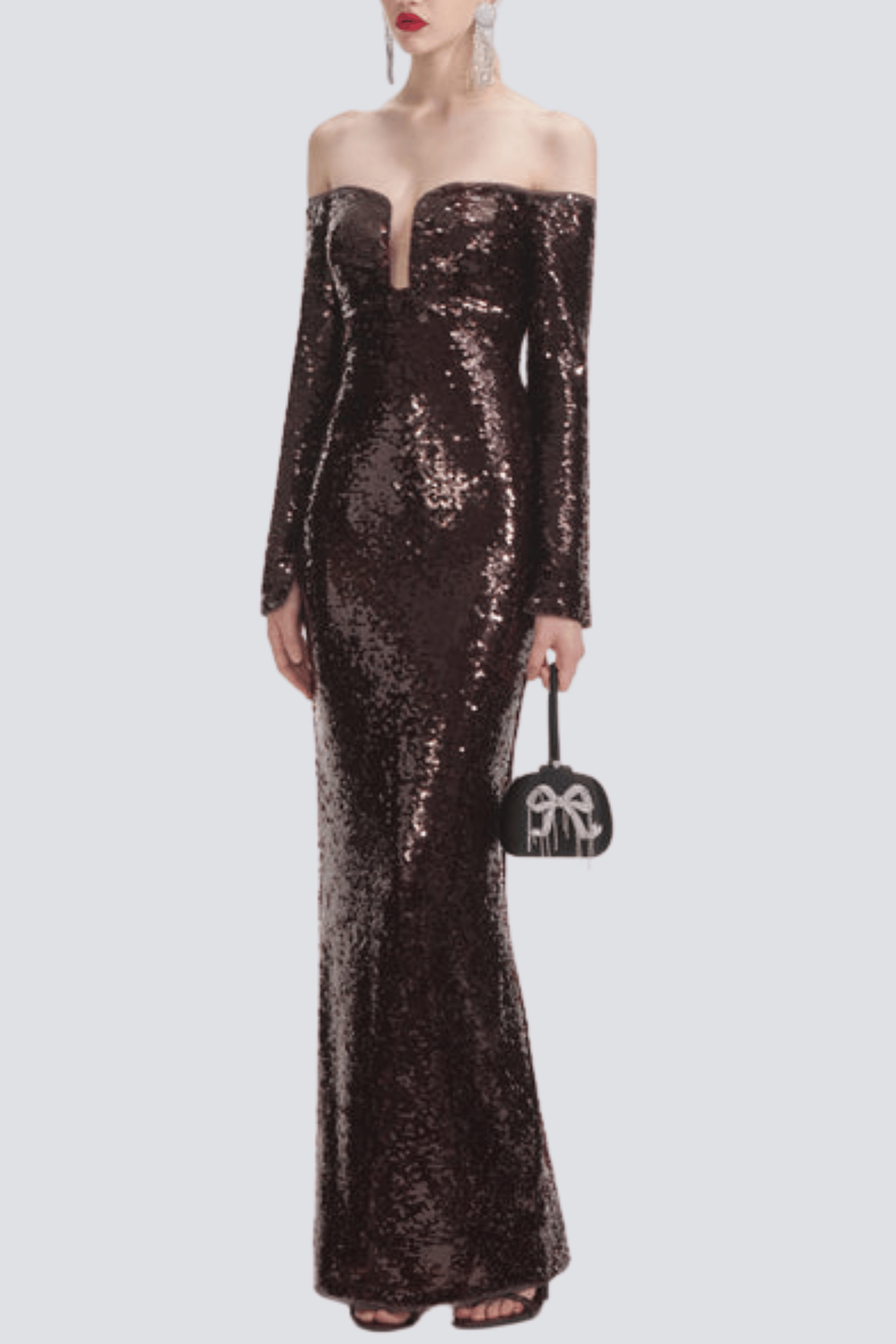 Solvay Sequin Off Shoulder Maxi Dress