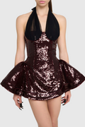 Sonica Mesh Halter Sequin Mini Dress