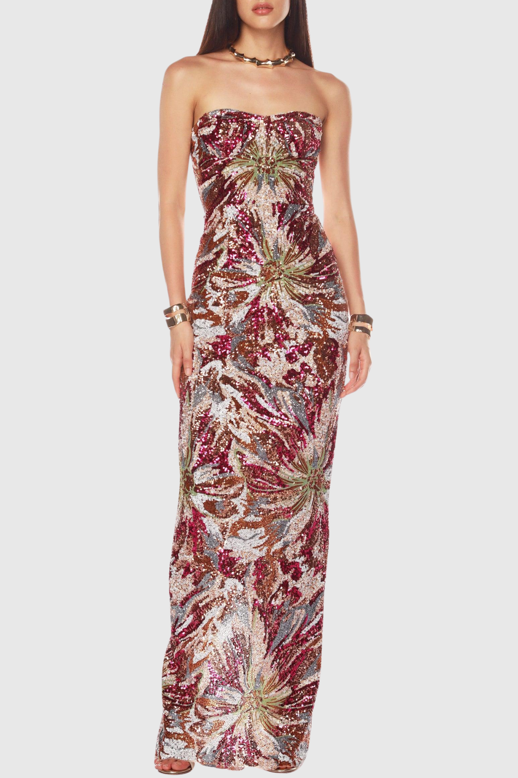 Sulie Strapless Floral Sequin Maxi Dress