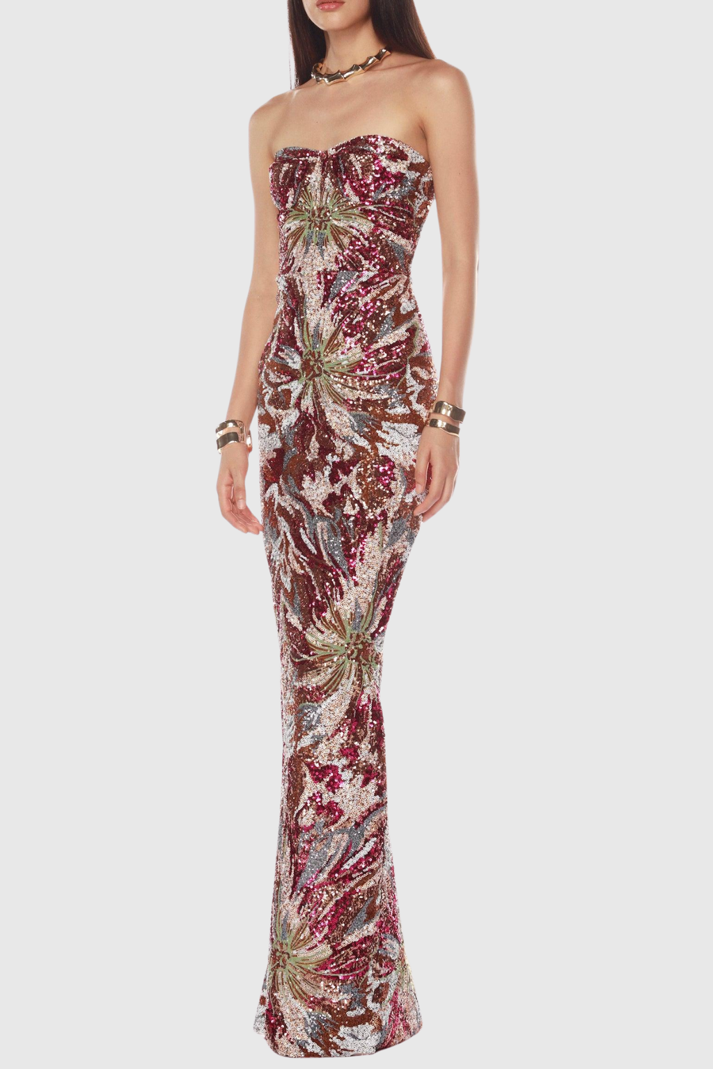 Sulie Strapless Floral Sequin Maxi Dress