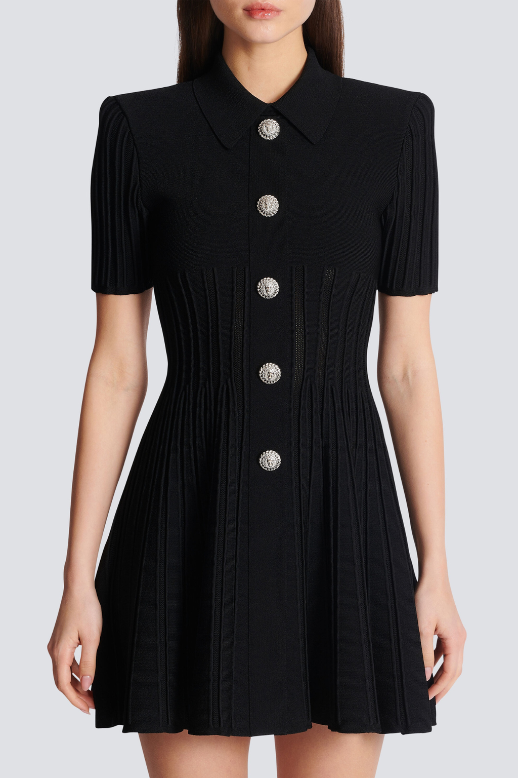 Sylas Ribbed Knit Flared Mini Dress - Black