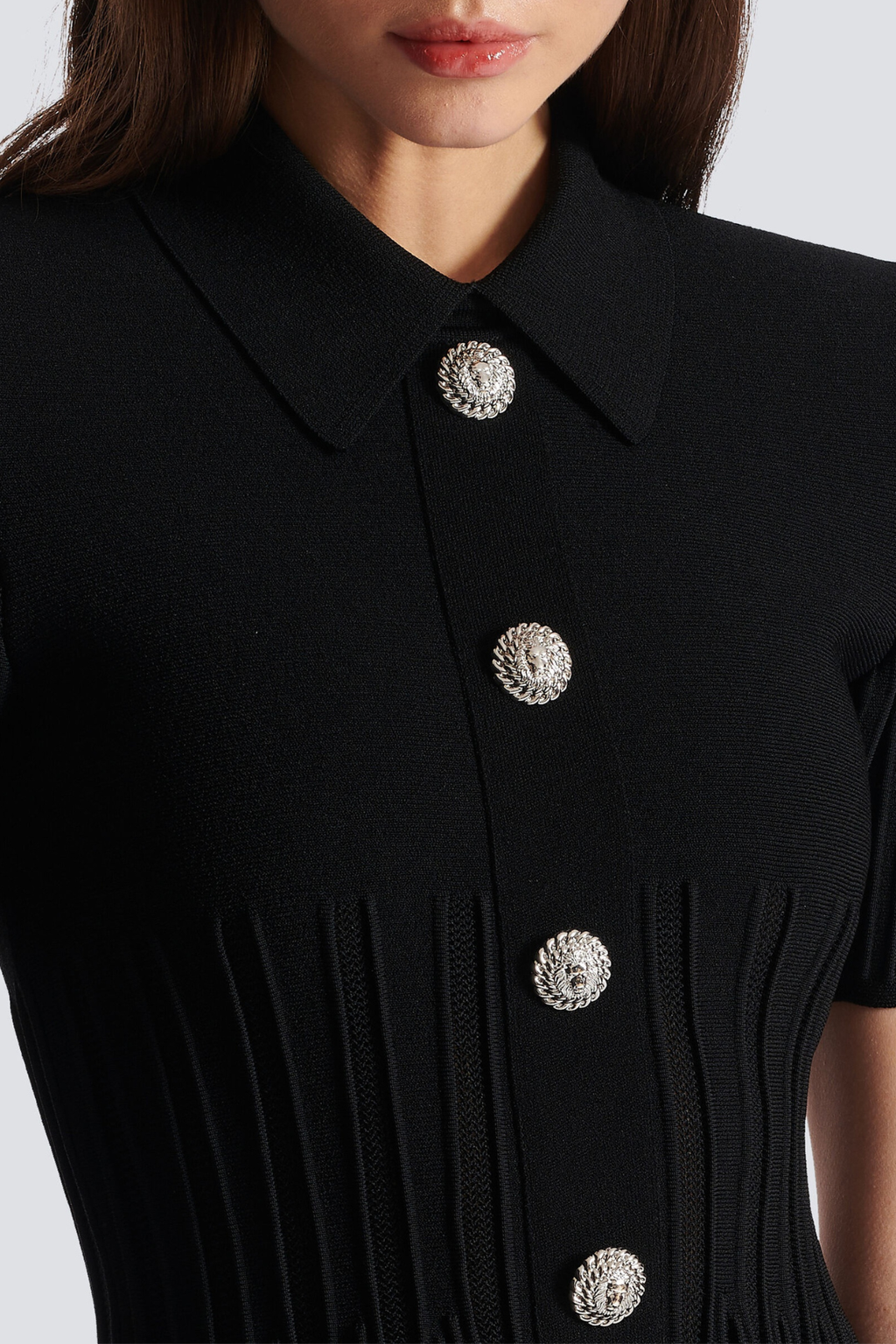 Sylas Ribbed Knit Flared Mini Dress - Black