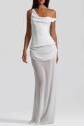 Tafari Off Shoulder Corset Ruched Maxi Dress - White