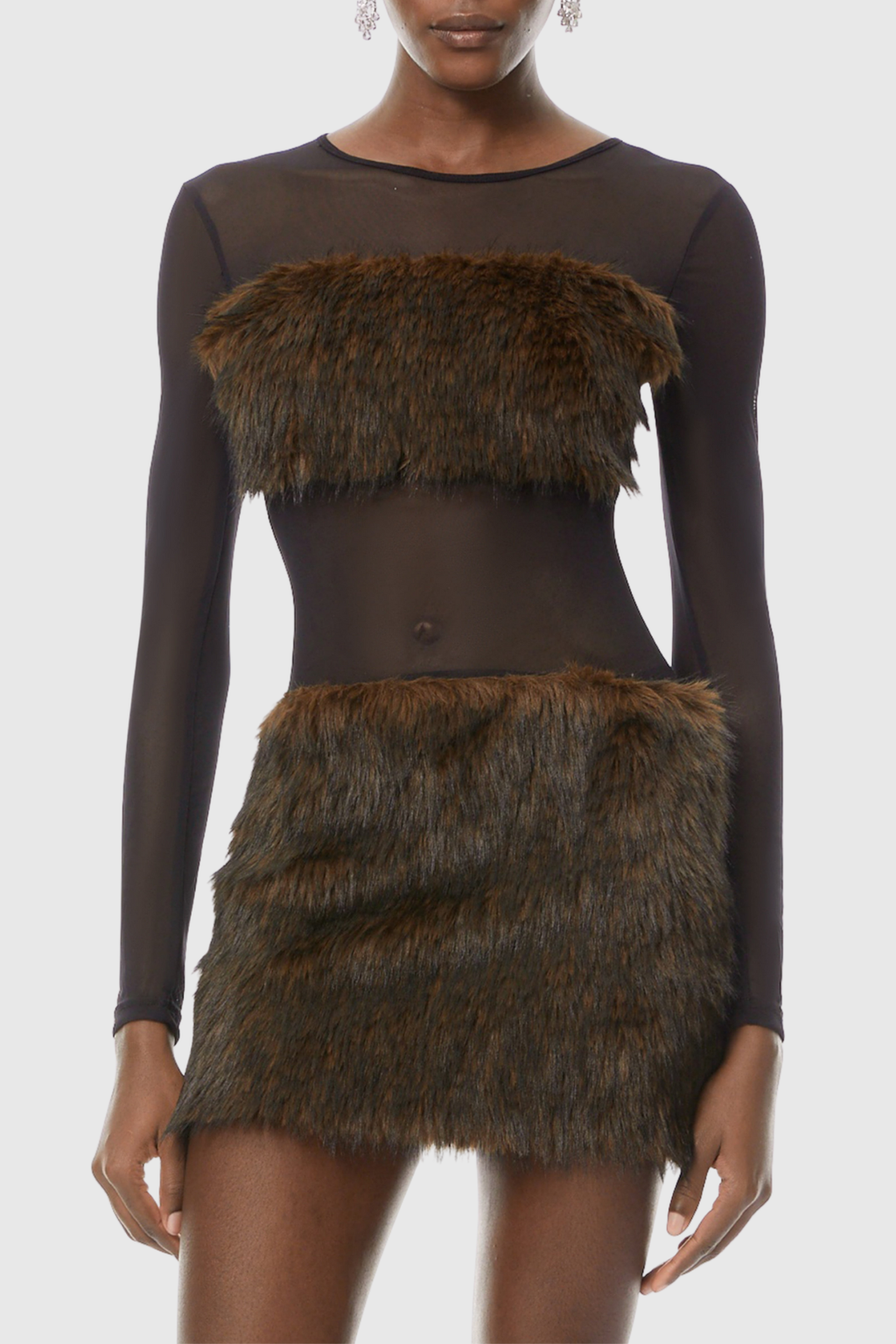 Taia Faux Fur Mesh Mini Dress