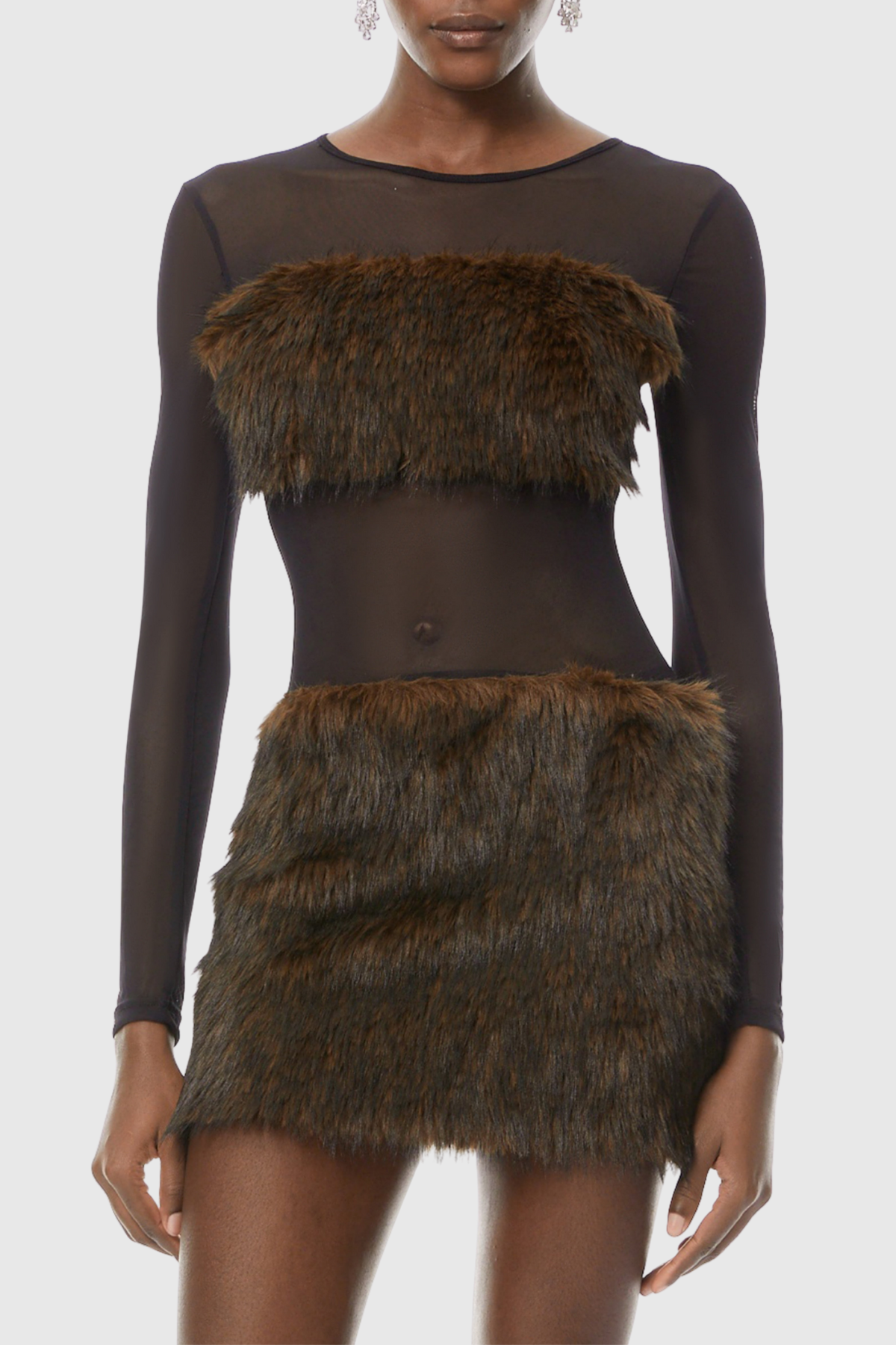 Taia Faux Fur Mesh Mini Dress