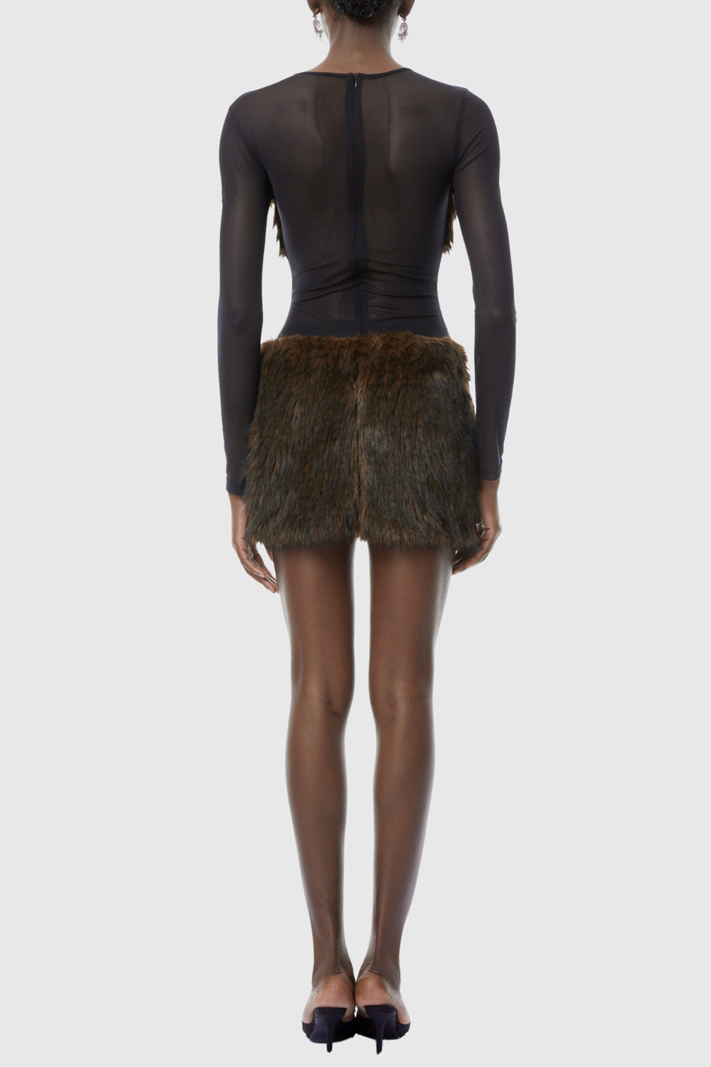 Taia Faux Fur Mesh Mini Dress
