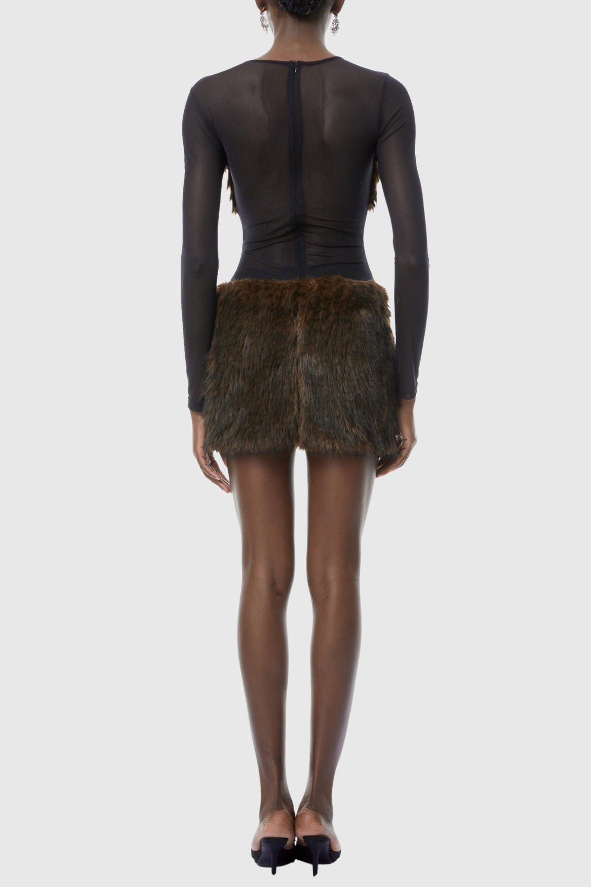 Taia Faux Fur Mesh Mini Dress