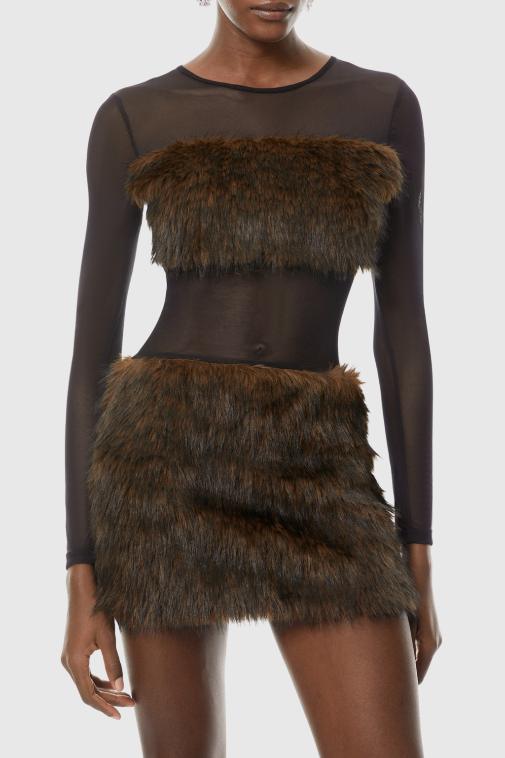 Taia Faux Fur Mesh Mini Dress