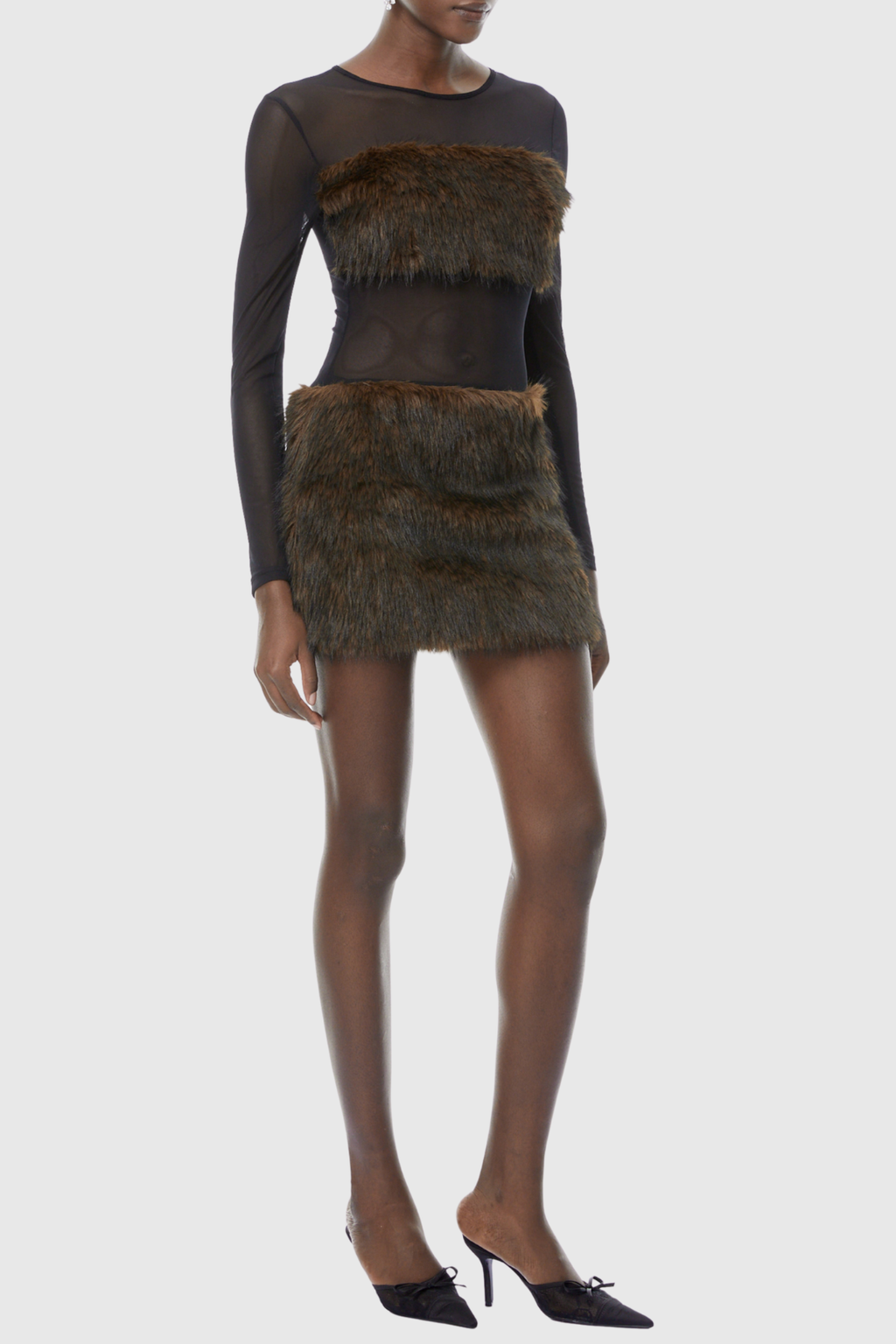 Taia Faux Fur Mesh Mini Dress