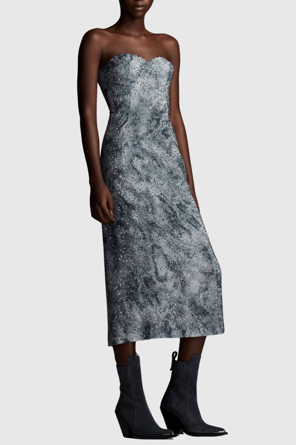 Taikia Crystal Embellished Strapless Midi Dress