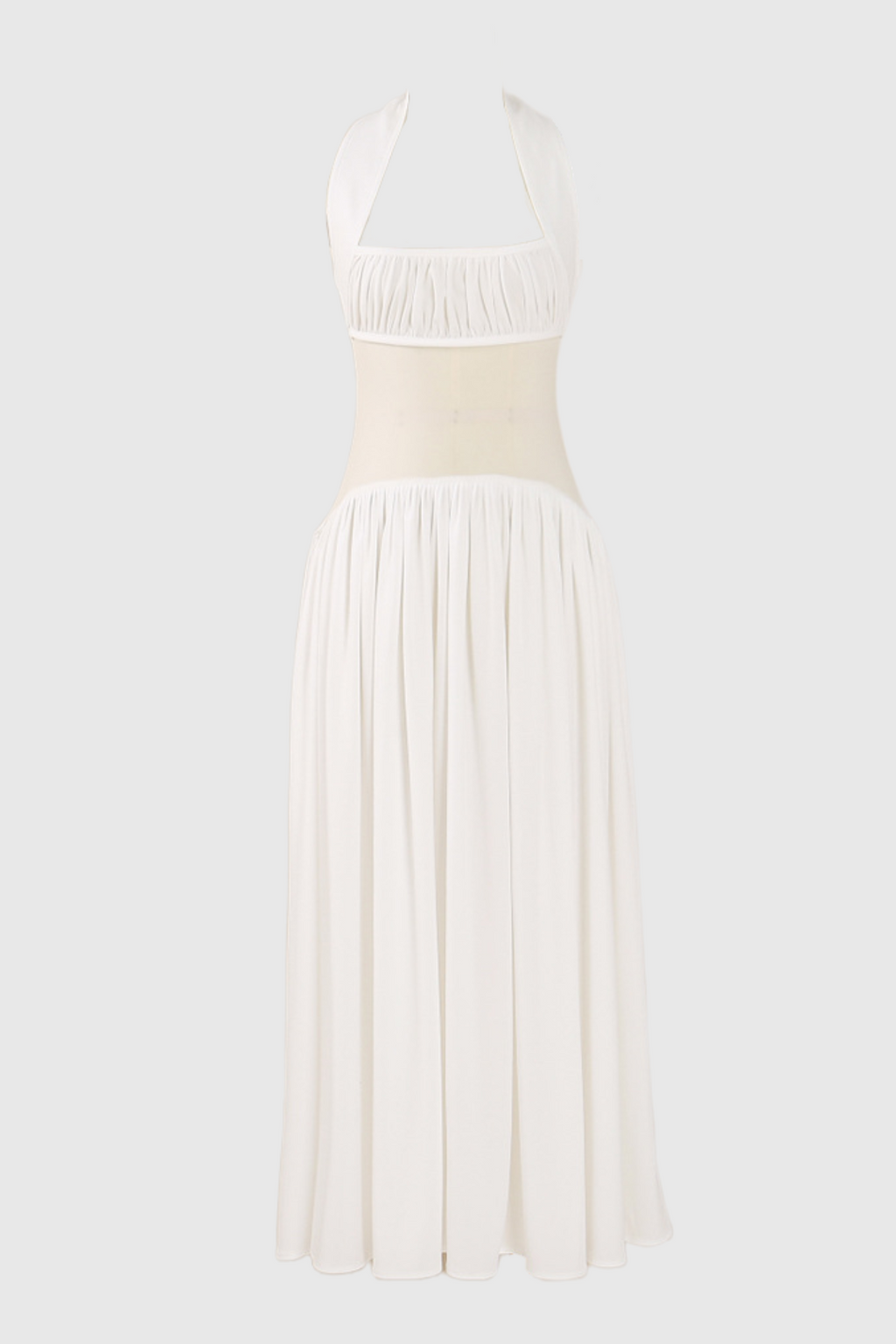 Tameron Halter Mesh Ruffle Maxi Dress