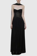 Tasmia Mesh Strapless Maxi Dress - Black
