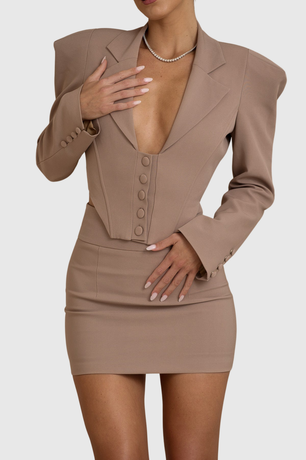 Tavares Button Plunge Skirt Two Piece Set