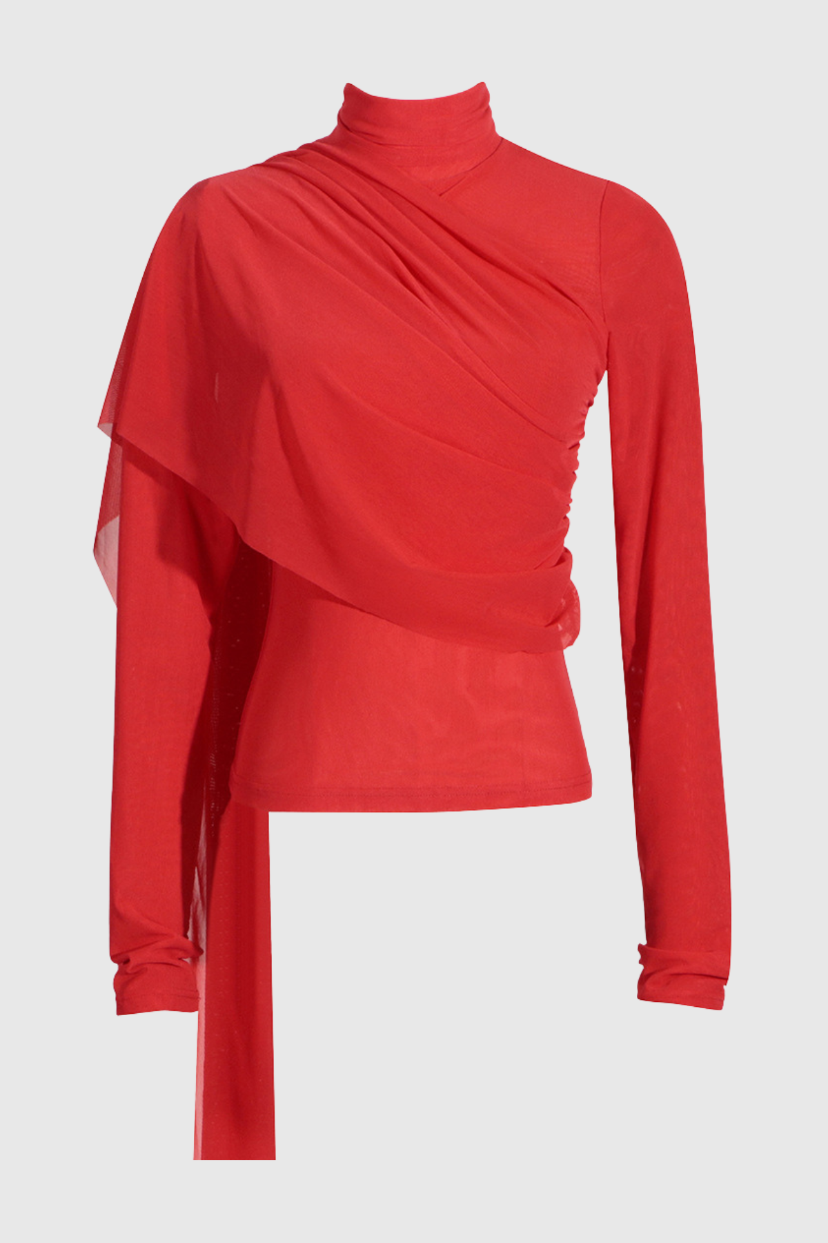 Telaka Asymmetric Mesh Wrap Top - Red