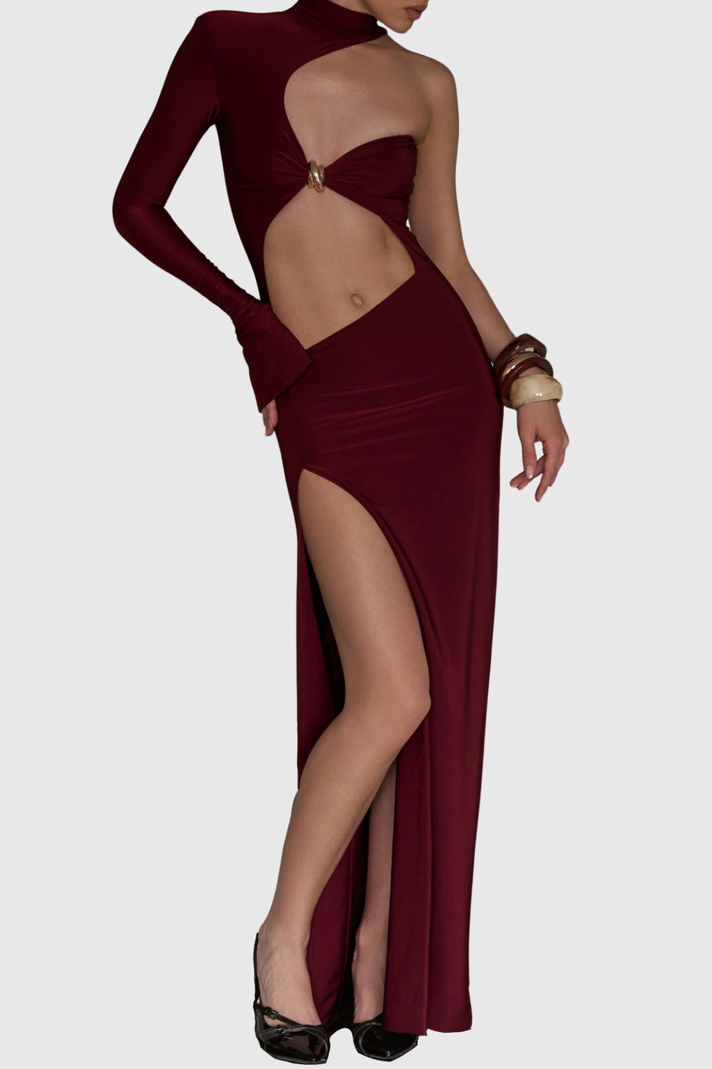 Tracia Asymmetric Cutout Maxi Dress - Wine