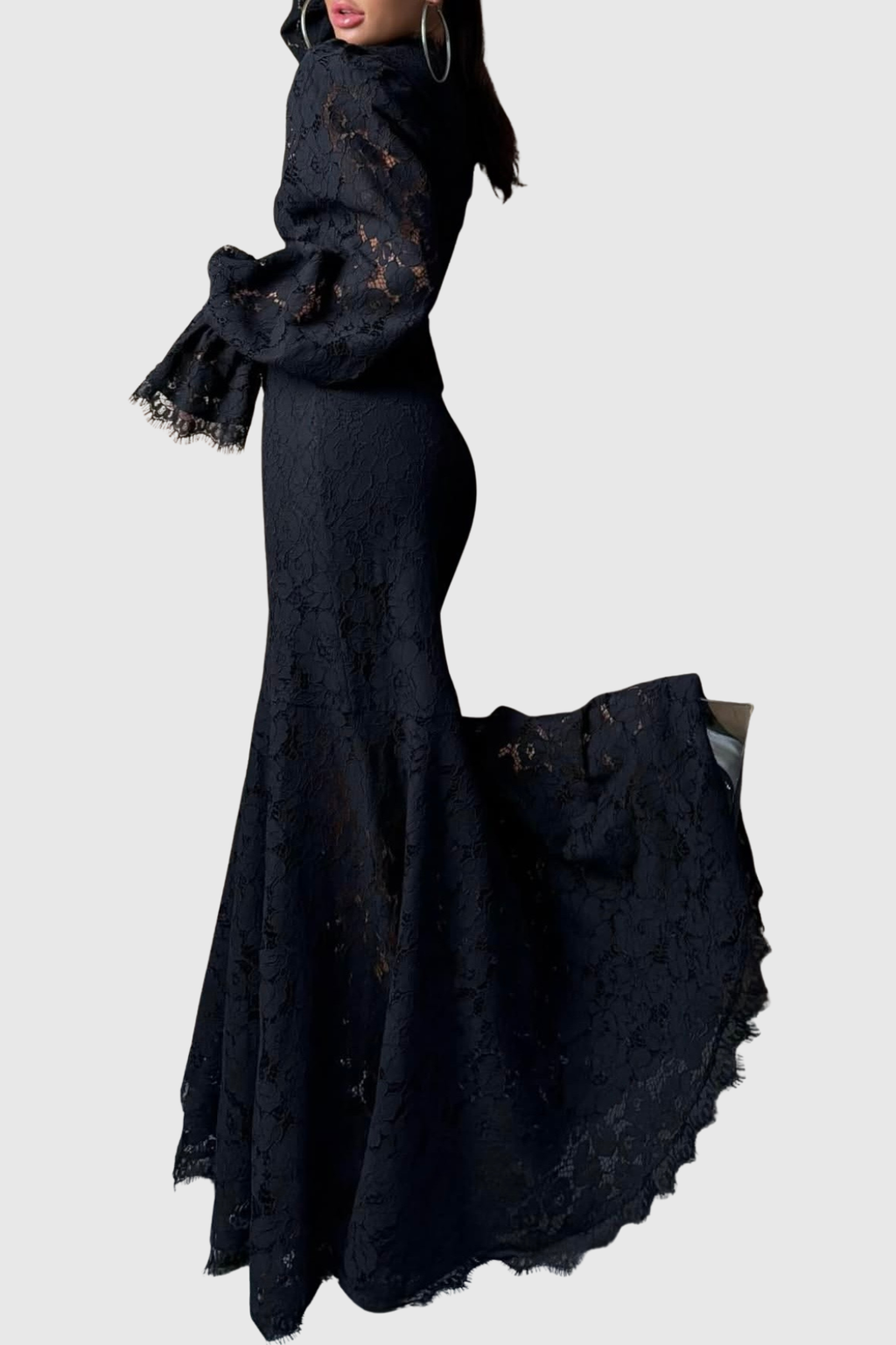 Umeko Lace Blouse & Maxi Skirt Set - Black