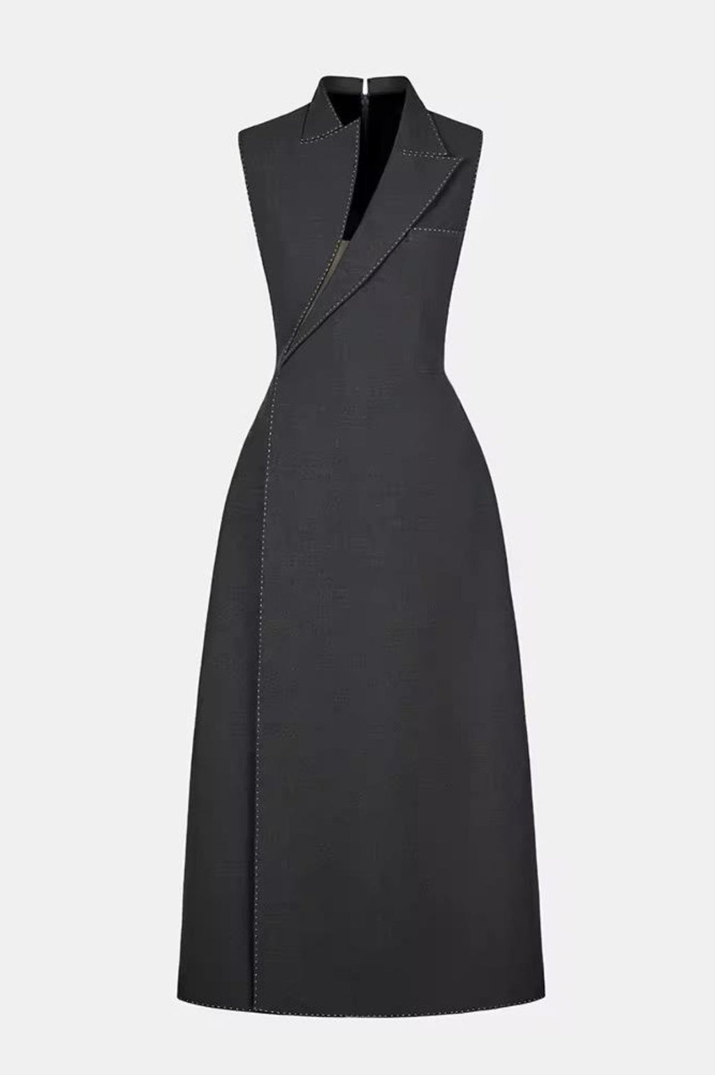 Vequa Asymmetric Collar Sleeveless Midi Dress - Grey