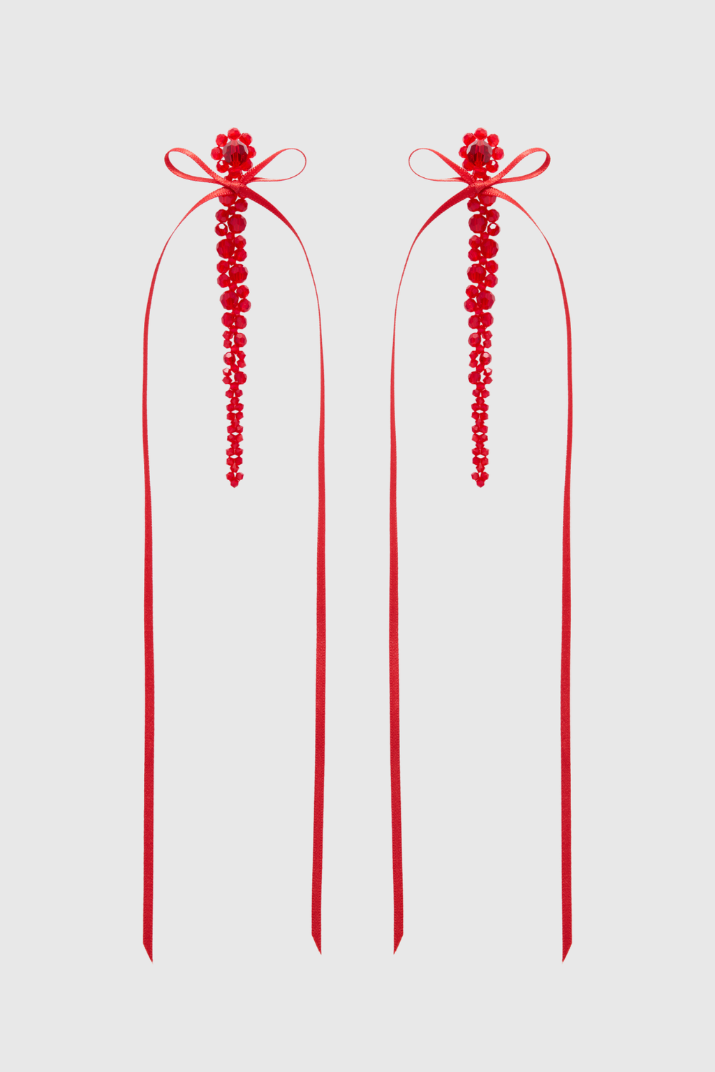 Vihoa Bow Ribbon Crystal Beaded Drip Earrings - Red