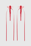 Vihoa Bow Ribbon Crystal Beaded Drip Earrings - Red