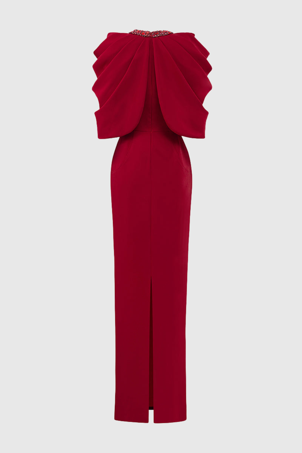 Vlado Crystal Embellished Draped Cape Maxi Dress