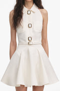 Yailin Linen Sleeveless Belted Flared Mini Dress