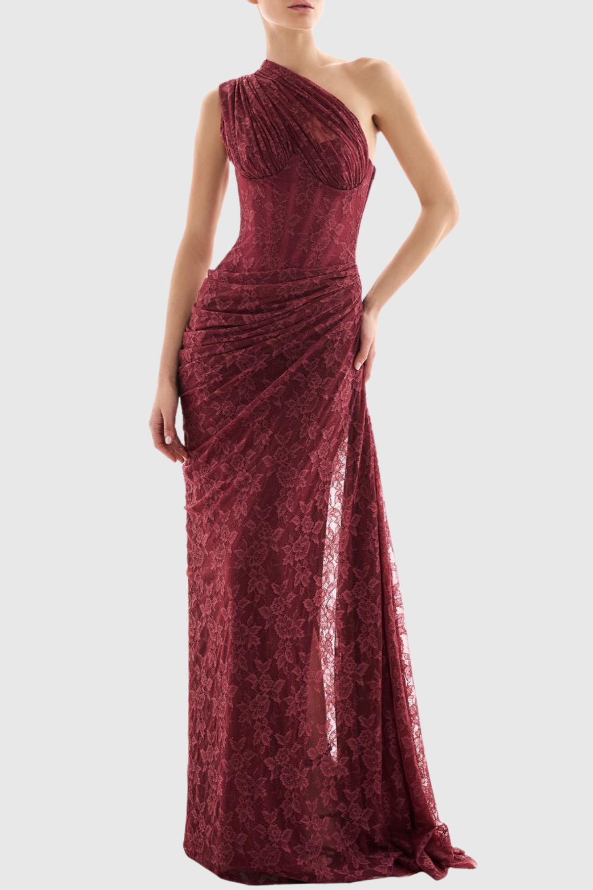 Zelma Lace One Shoulder Corset Maxi Dress