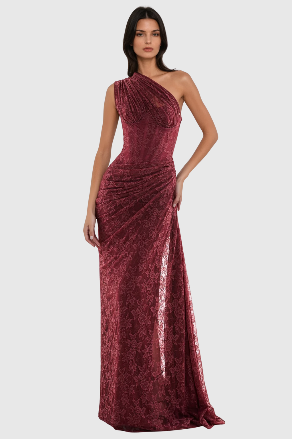 Zelma Lace One Shoulder Corset Maxi Dress