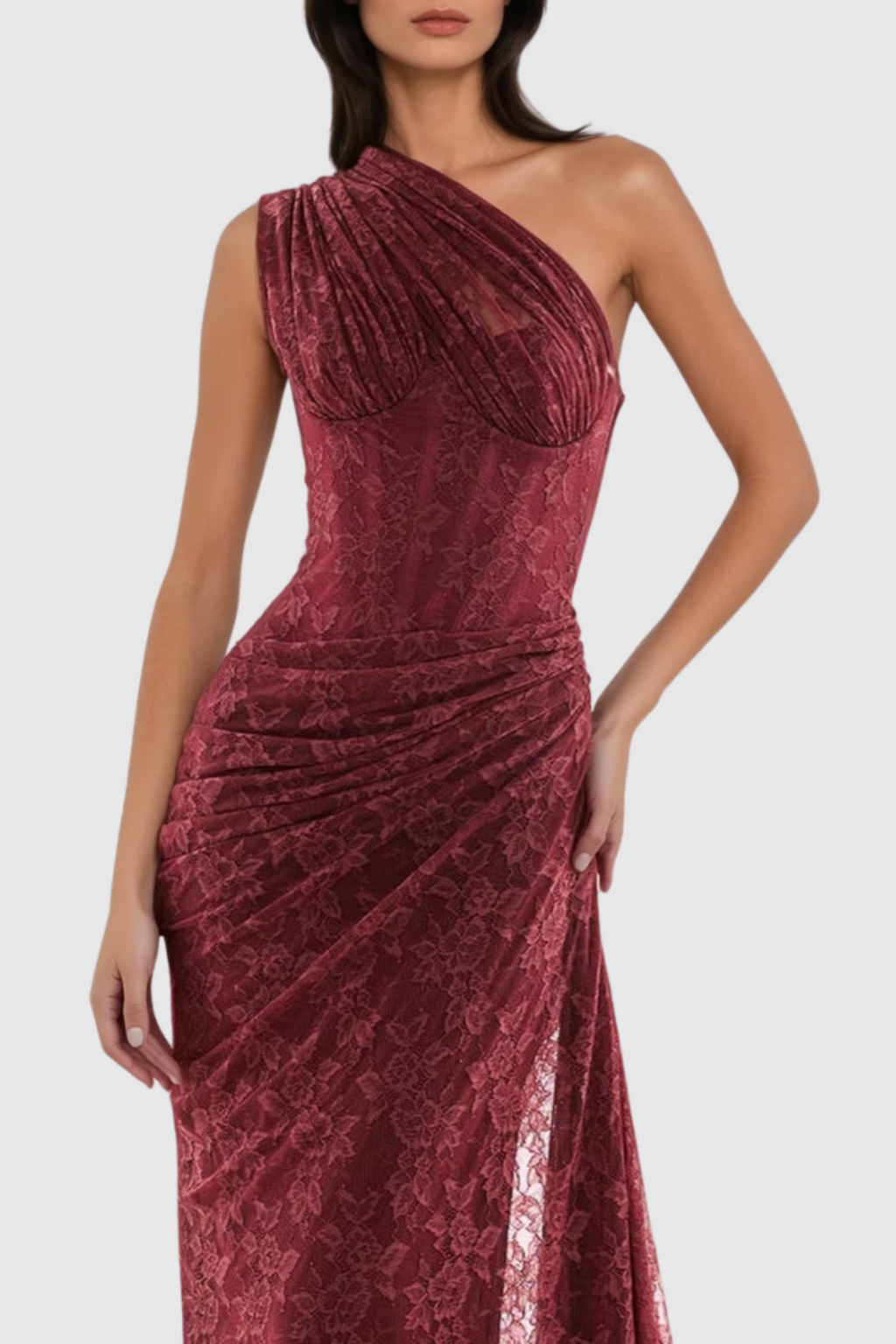 Zelma Lace One Shoulder Corset Maxi Dress