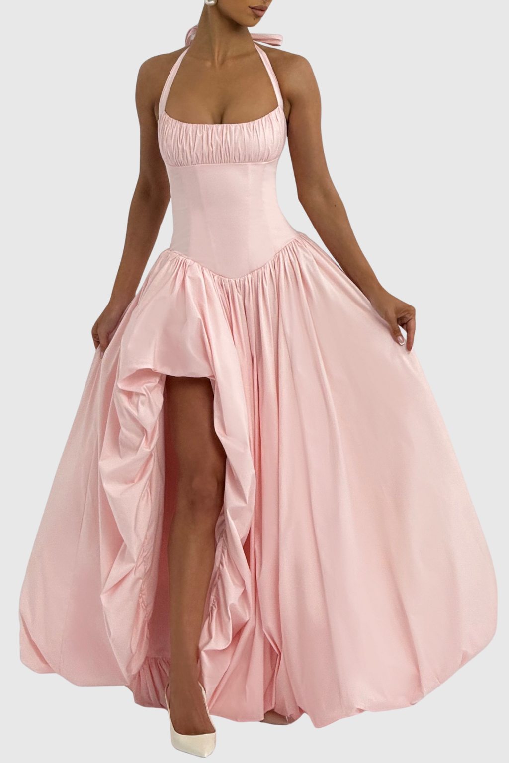 Zenite Halter Corset Ruched Midi Dress - Pink