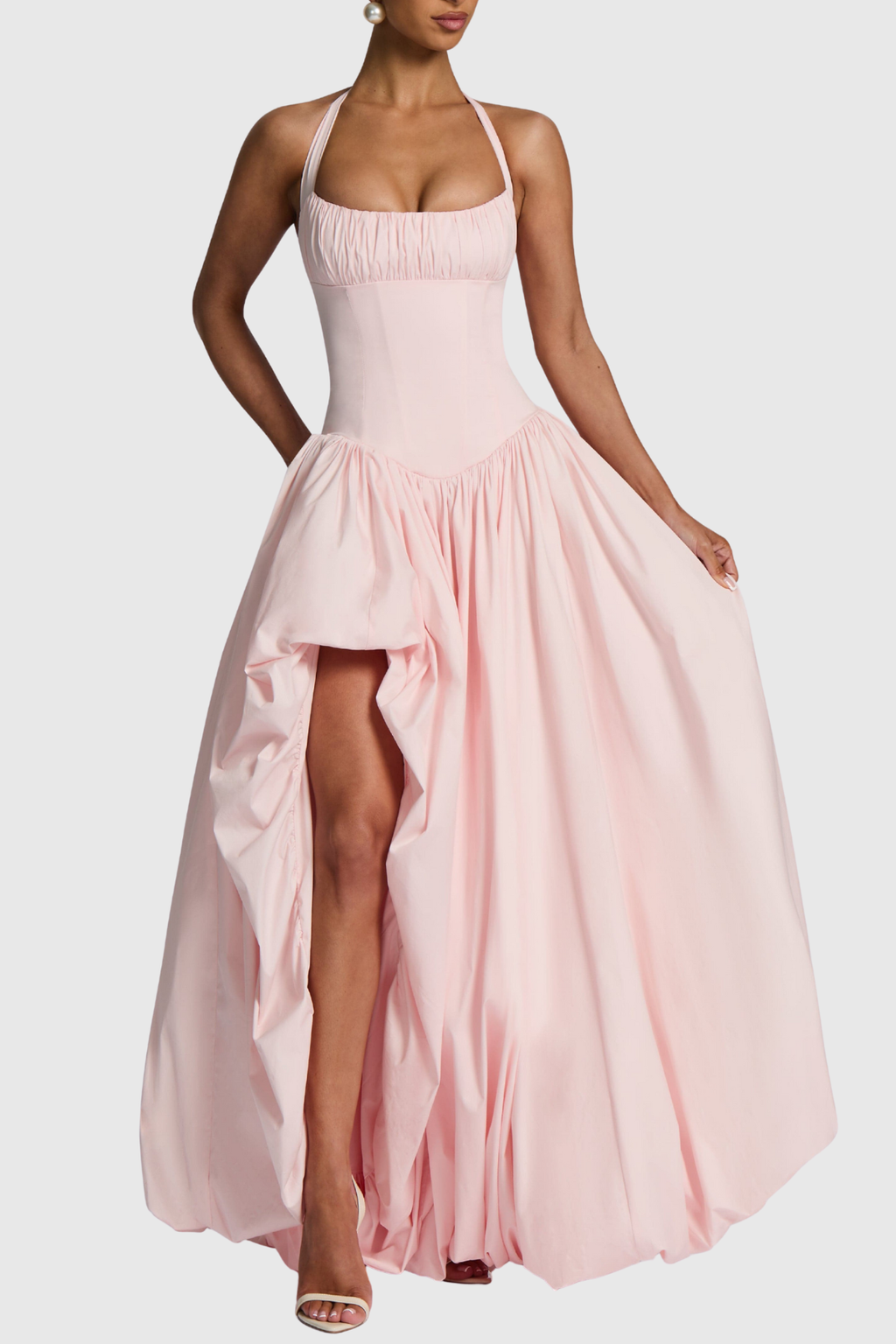 Zenite Halter Corset Ruched Midi Dress - Pink
