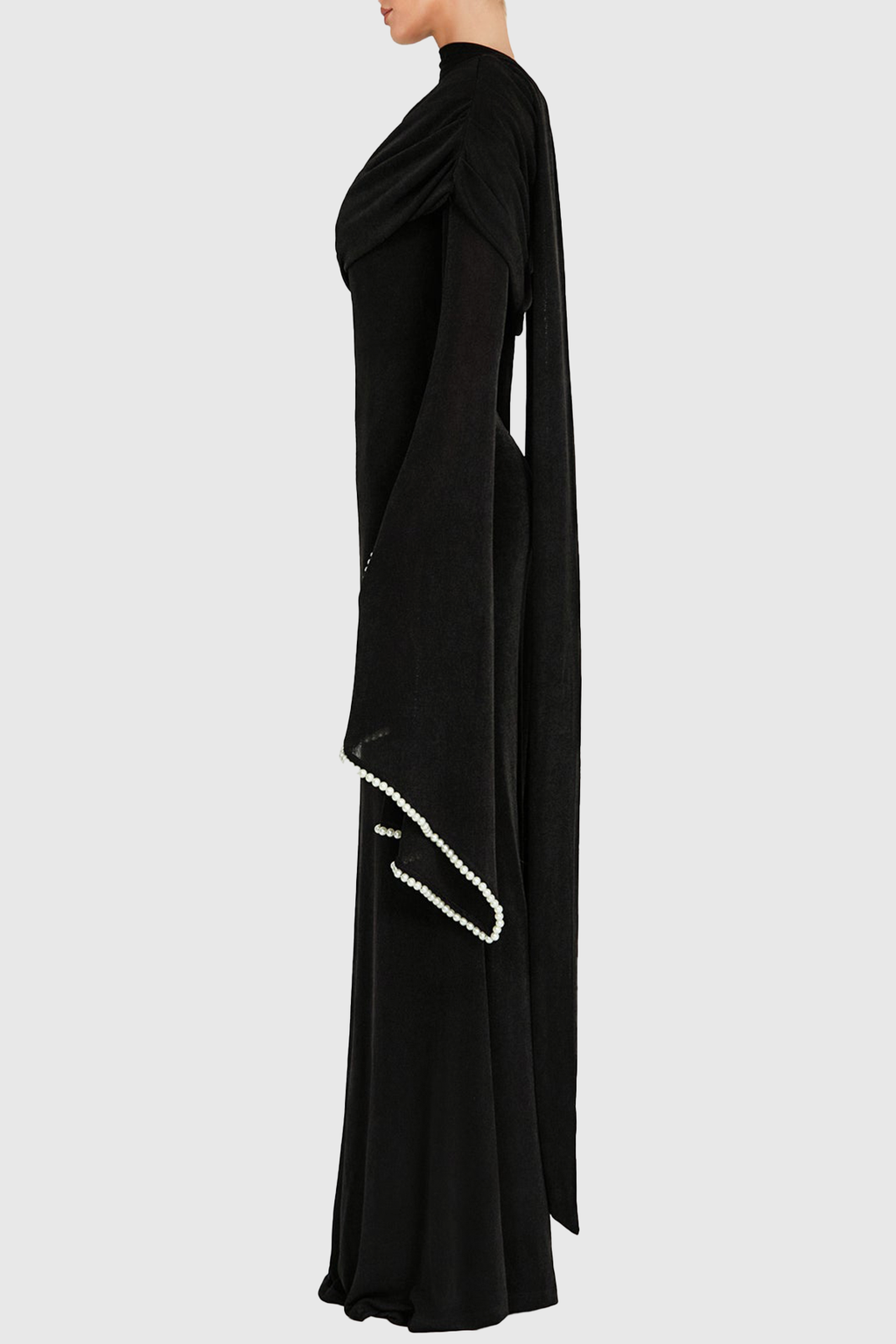 Zisel Pearl Trim Cutout Ruched Maxi Dress - Black