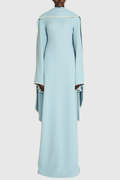 Zisel Pearl Trim Shawl Maxi Dress - Blue