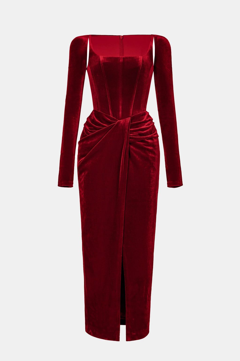 Renwick Velvet Corset Midi Dress - Wine