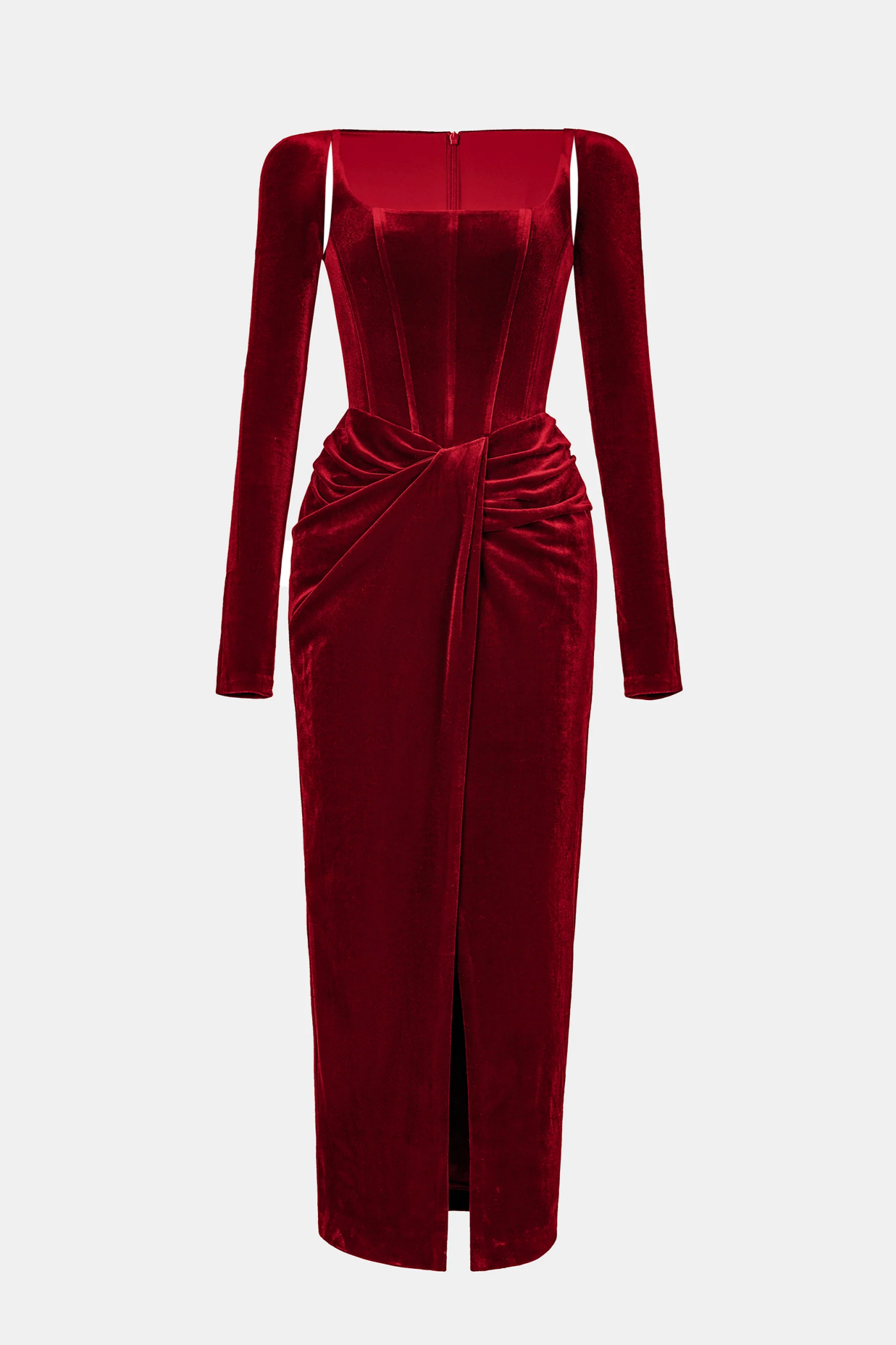 Renwick Velvet Corset Midi Dress - Wine